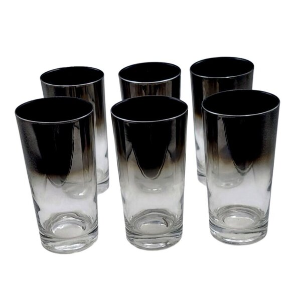 Vintage MCM Silver Mercury Fade Highball Tom Collins Tumblers Ombre Set Of 6 - Picture 1 of 6